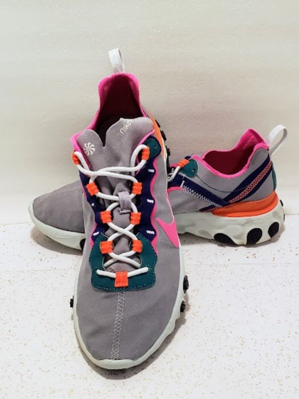 Nike React Element 55 Wolf Grey Laser Fuchsia Shoes Size 10 BQ2728-006